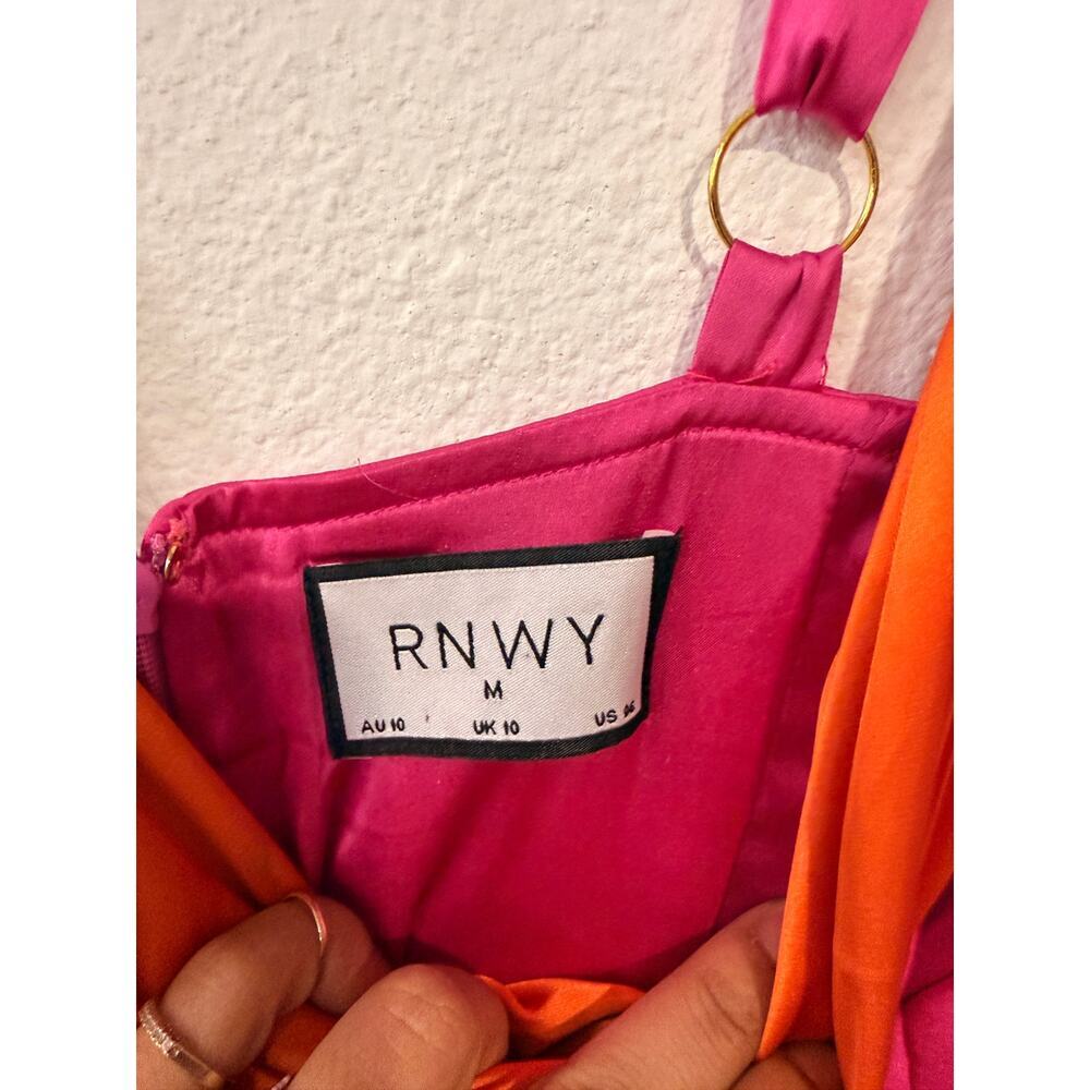 RUNAWAY The Label Pink and Orange Colorblock Twist Front Midi Dress - Size M - Picture 9 of 13